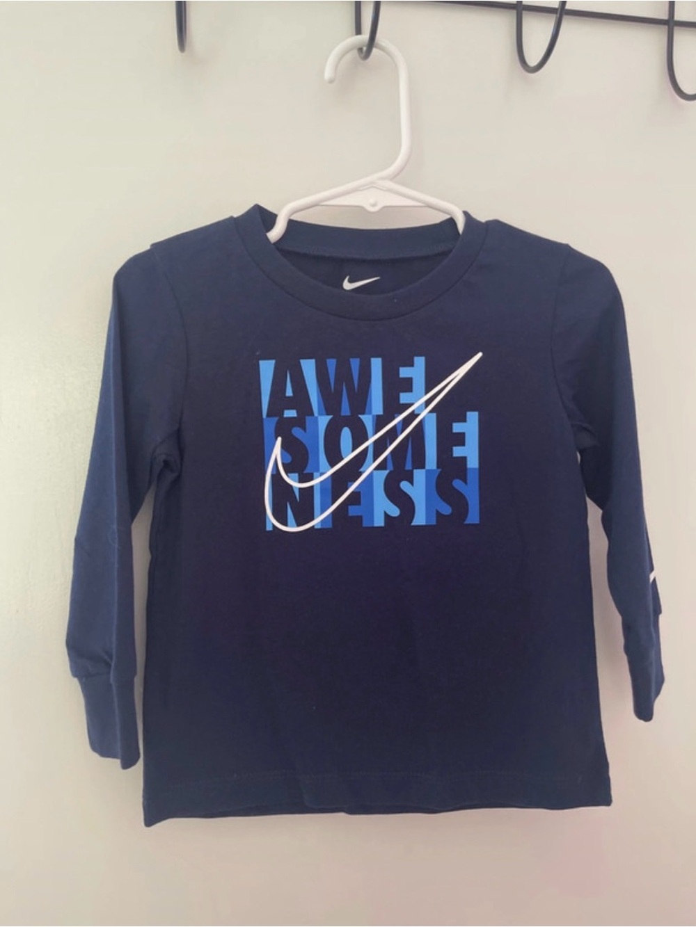Nike Navy Long-Sleeve Tee with Blue Graphic and White Swoosh